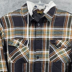 Boulder Creek Shirt Jacket Mens 5XLT Brown Plaid Quilted Flannel Hooded Workwear